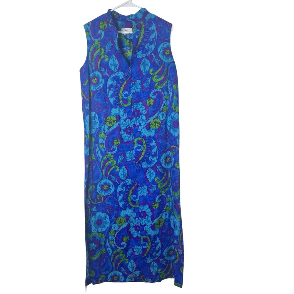 Honolulu Originals Made Vintage Blue Floral Sleeveless Maxi Dress L READ FLAW